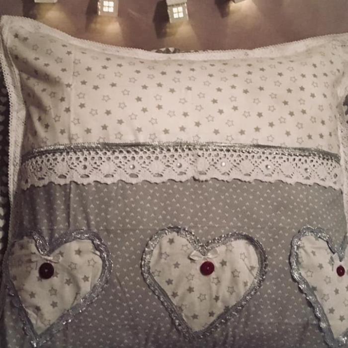 Handmade Sofa Cushion With Ribbons And Hearts